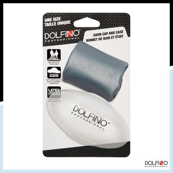 dolfino pro silicone swim cap silver, swim cap with case