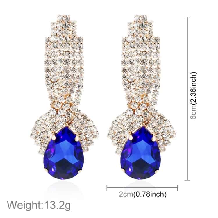ladies vintage luxury diamond shape drop long earrings 1 pair (blue)