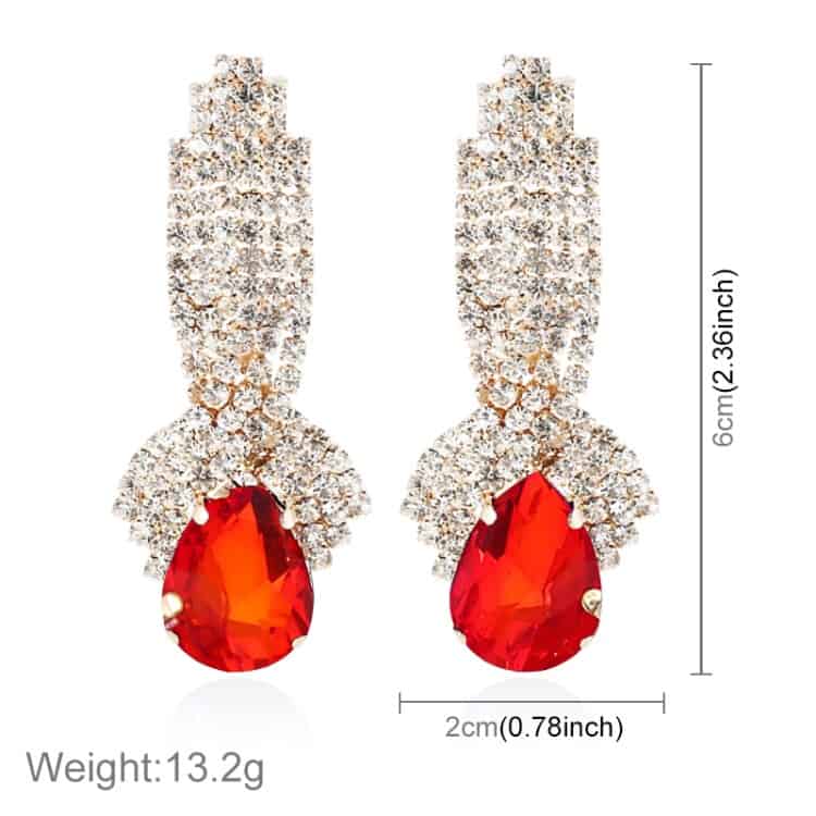ladies vintage luxury diamond shape drop long earrings 1 pair (red)