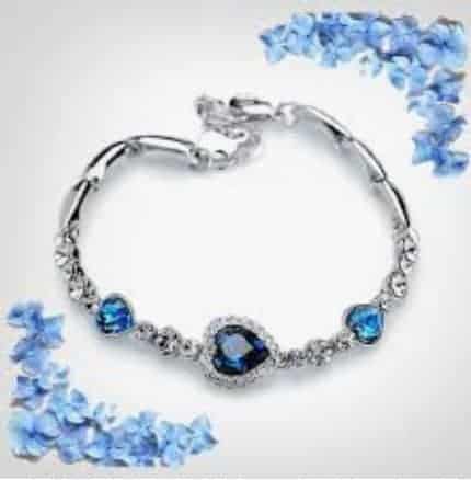 artificial diamond inlaid crystal bracelet heart shaped zircon elegant and romantic women , diameter: 5.7 cm, perimeter: 18 cm (blue)