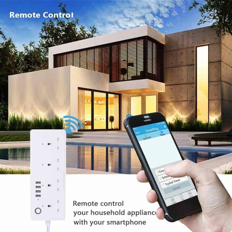 4 usb ports and 4 x uk plug jack 13a max output wifi remote control smart power socket