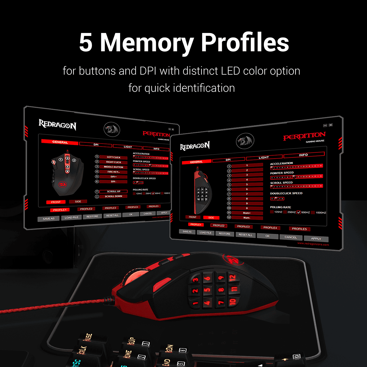 redragon m901 perdition 24000dpi mmo mouse led rgb wired gaming mouse(black)