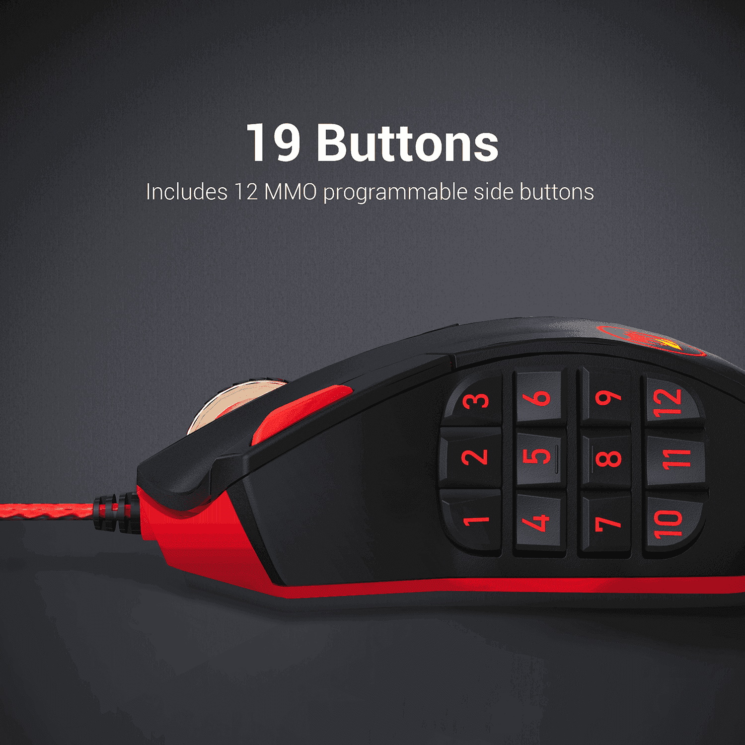 redragon m901 perdition 24000dpi mmo mouse led rgb wired gaming mouse(black)