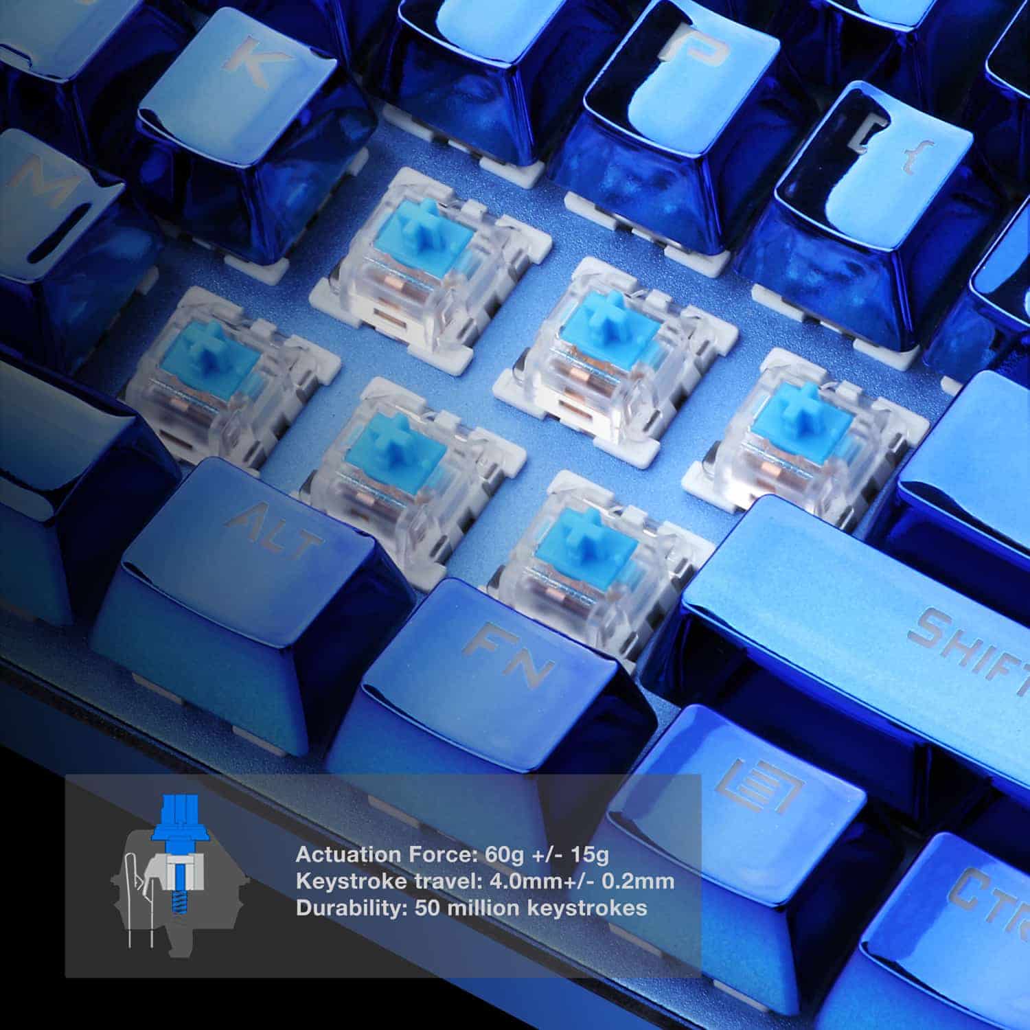 redragon k566b rgb mechanical gaming keyboard, rgb backlit, blue switches, solid durable all aluminum construction, stylish metallic blue electroplated keys and base, 87 standard keys