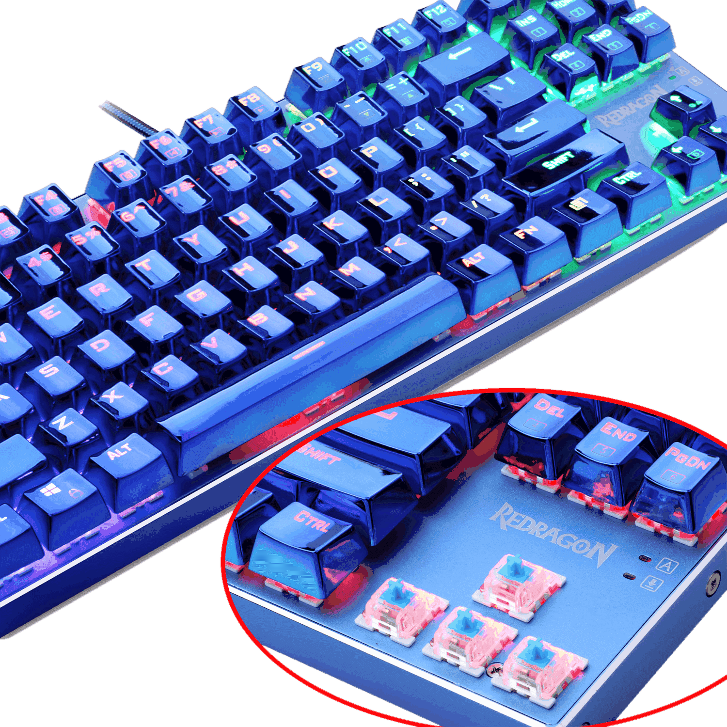 redragon k566b rgb mechanical gaming keyboard, rgb backlit, blue switches, solid durable all aluminum construction, stylish metallic blue electroplated keys and base, 87 standard keys
