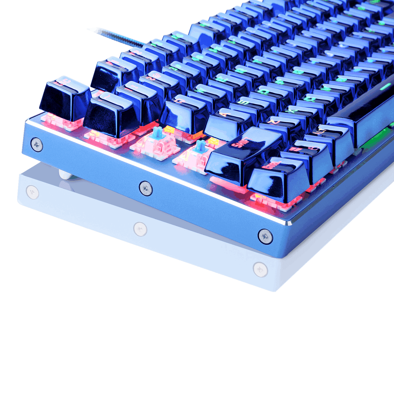 redragon k566b rgb mechanical gaming keyboard, rgb backlit, blue switches, solid durable all aluminum construction, stylish metallic blue electroplated keys and base, 87 standard keys