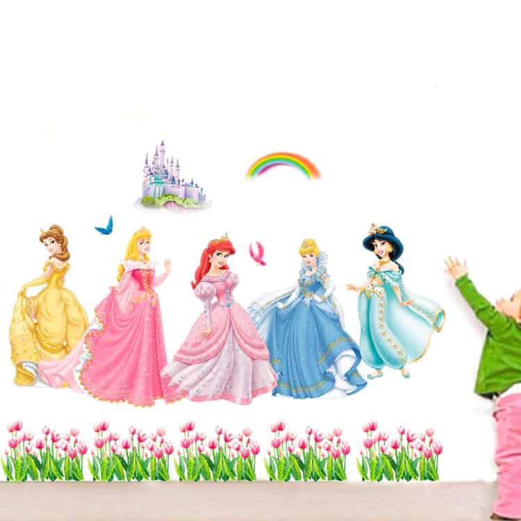 3d princess pattern removable wall stickers for home decoration size 90cm x 60cm