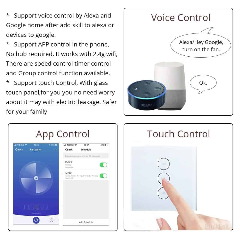 eu wifi smart touch curtain switch voice control by alexa and google phone control for electric curtain motor