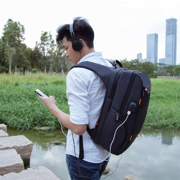 haweel multi function outdoor breathable comfortable casual backpack laptop bag with handle, external usb charging port & earphone port (black)