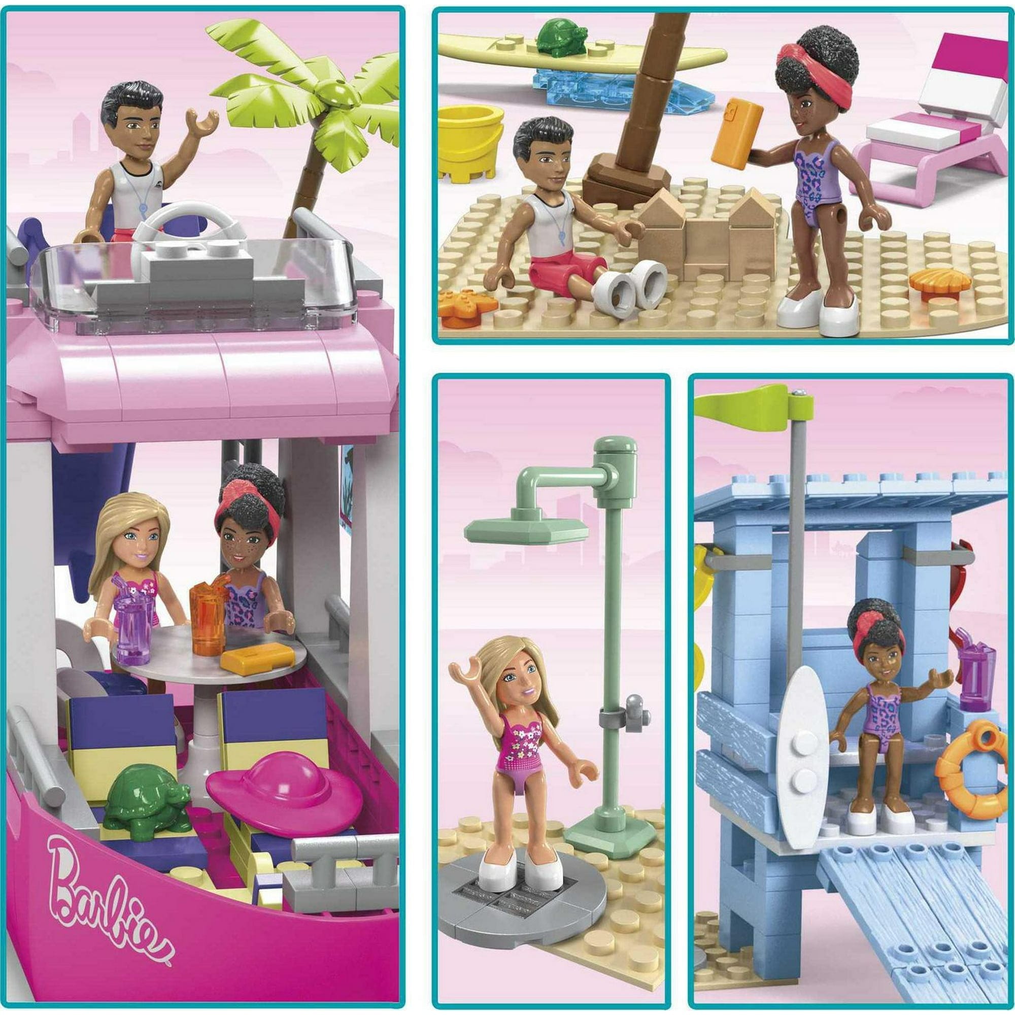 mega barbie malibu dream boat building kit playset with 3 micro dolls