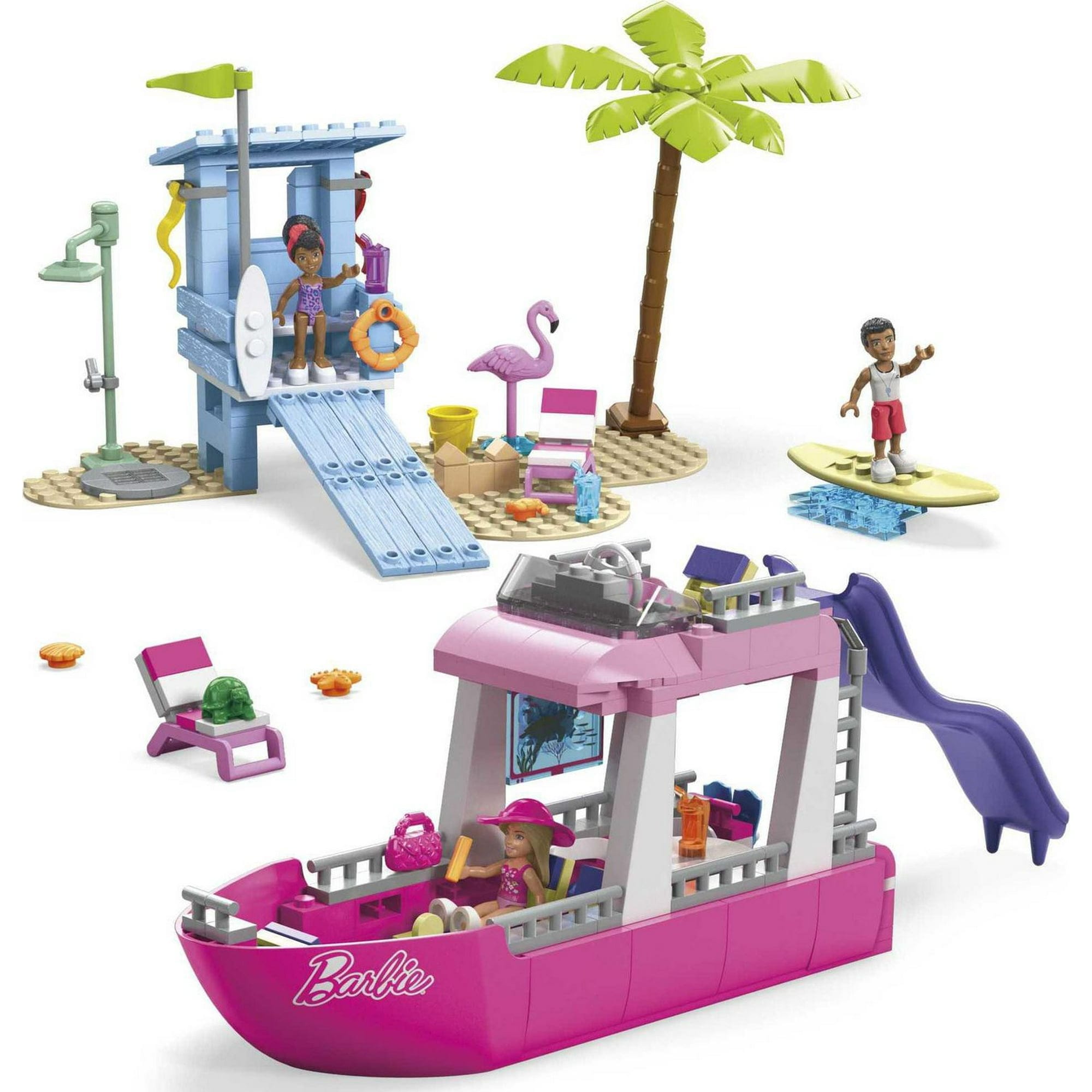 mega barbie malibu dream boat building kit playset with 3 micro dolls