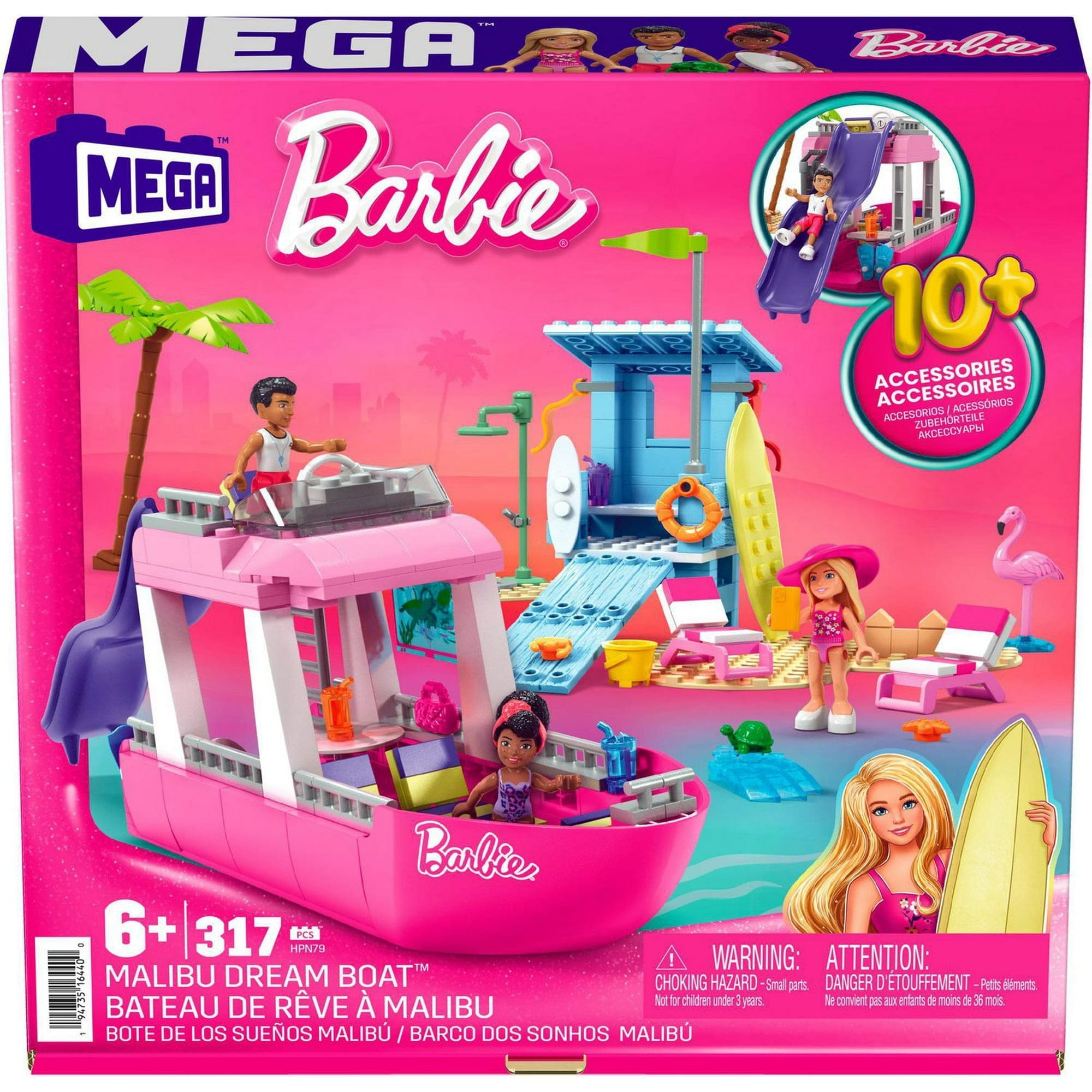 mega barbie malibu dream boat building kit playset with 3 micro dolls