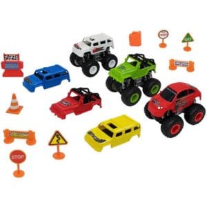 monster truck play set, friction powered, snap on truck bodies, monster truck play set