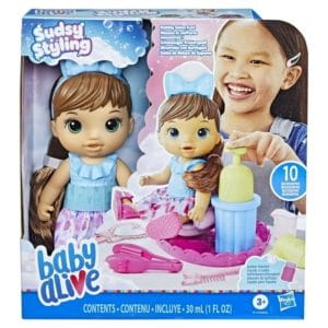 baby alive: sudsy styling 14 inch doll brown hair, green eyes kids toy for boys and girls