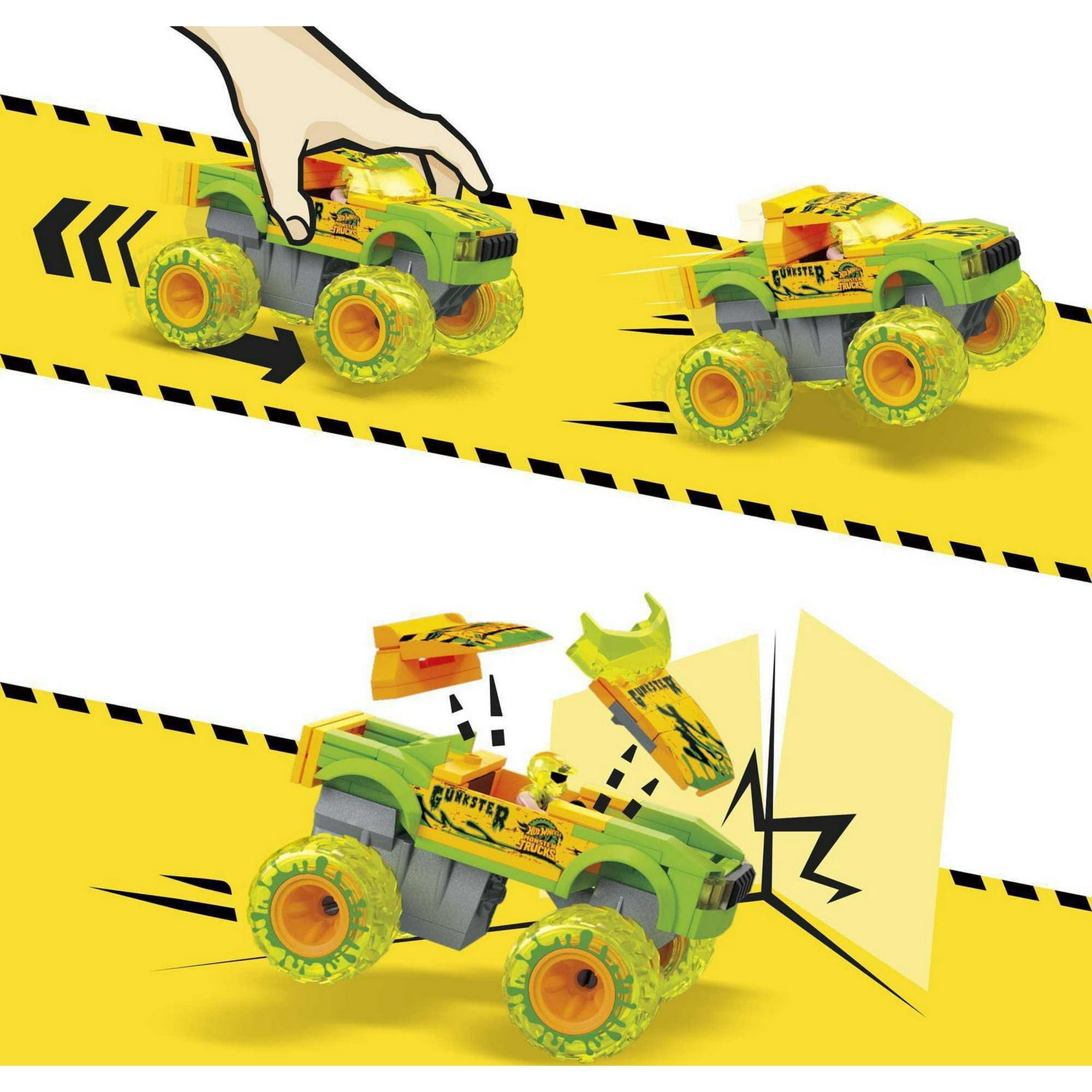 mega hot wheels smash & crash gunkster monster truck building toy with 1 figure