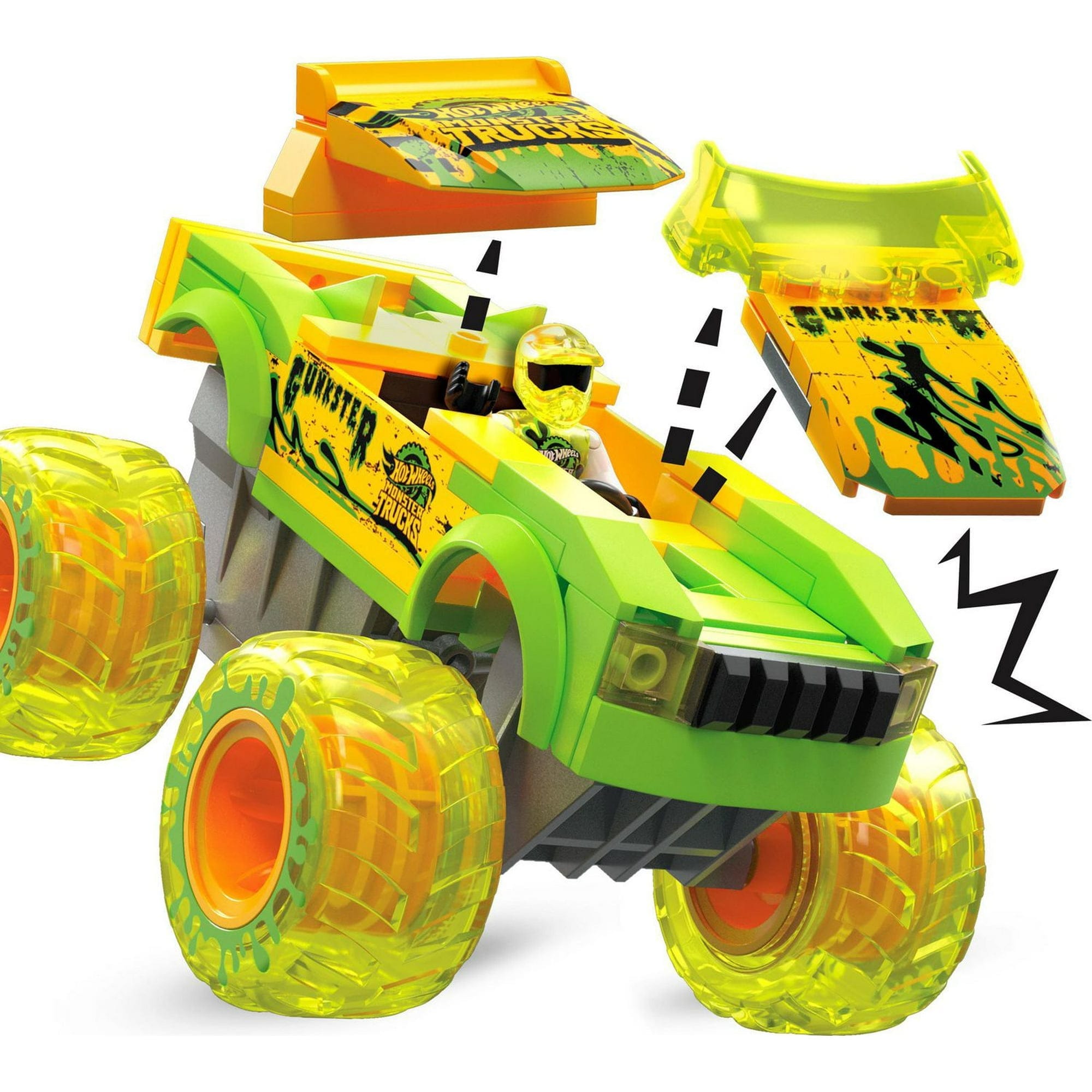 mega hot wheels smash & crash gunkster monster truck building toy with 1 figure