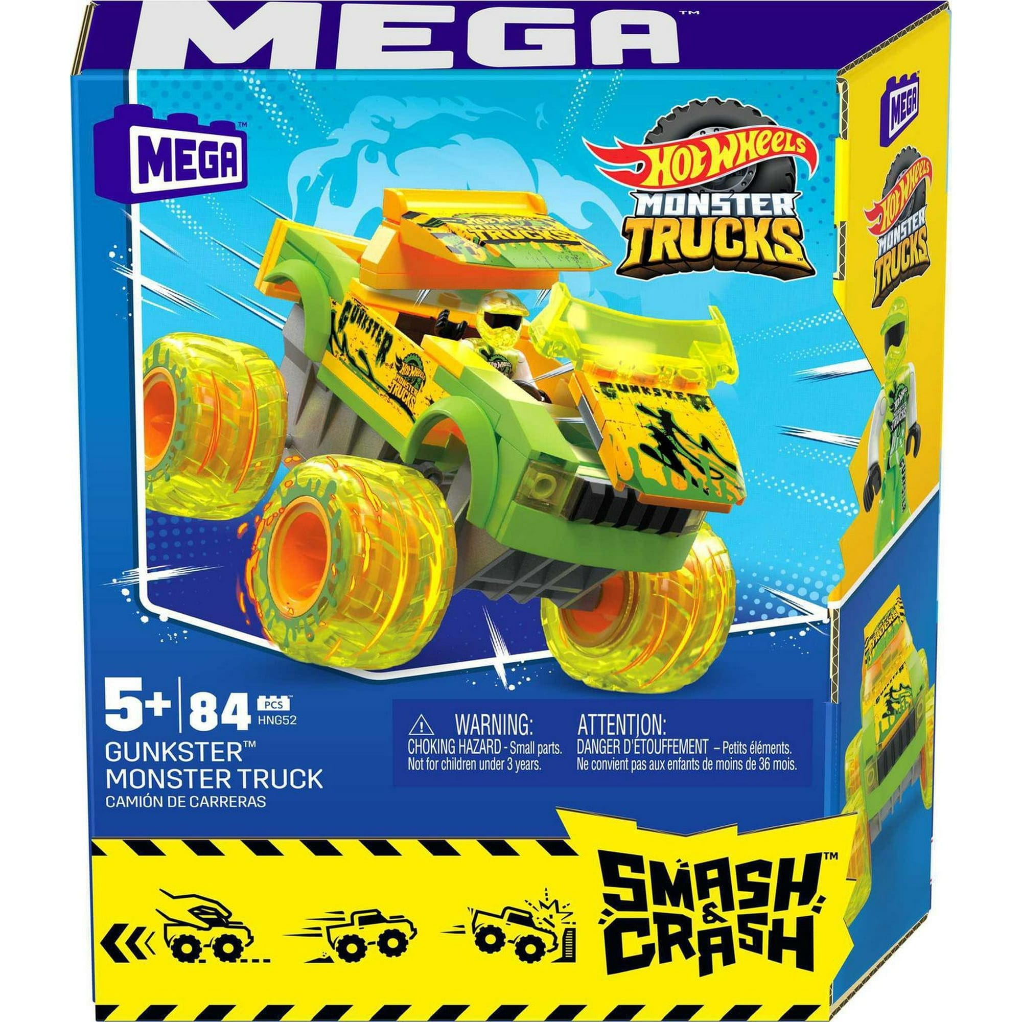 mega hot wheels smash & crash gunkster monster truck building toy with 1 figure