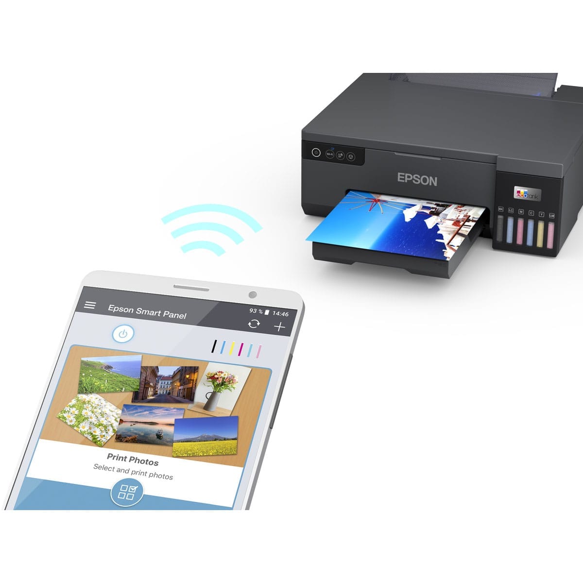 ecotank l8050 6 colour a4 photo printer wifi connected, with smart app connectivity black