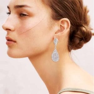 water drop shaped women dangle earring 1 pair fashion and luxury inlaid top quality rhinestone around (silver)