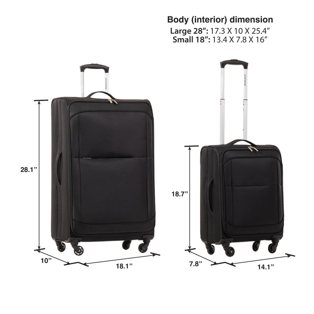 jetstream softside rolling spinner upright set checked and carry on luggage duo, black