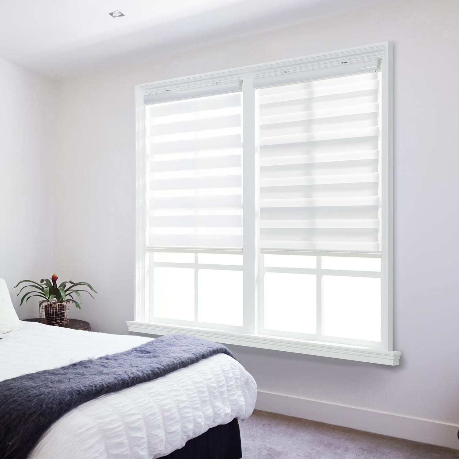 hometrends cordless zebra light filtering roller shade 30"x72" white