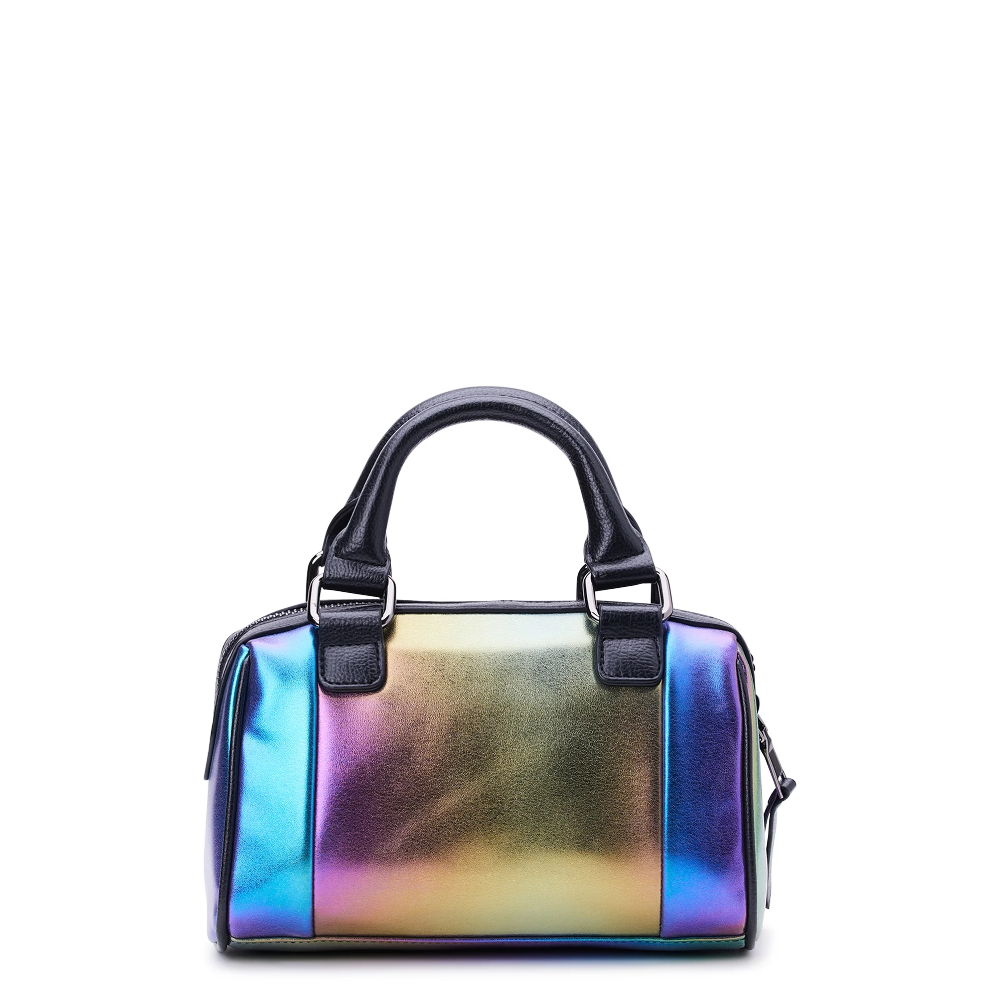 madden nyc women's multi zipper barrel handbag oil slick