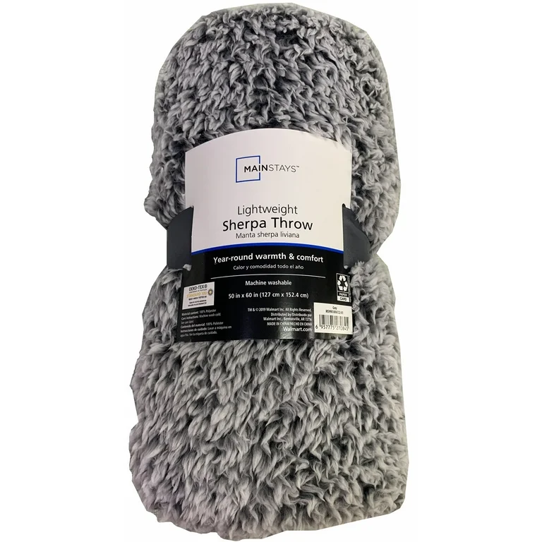mainstays sherpa throw blanket 50" x 60", gray