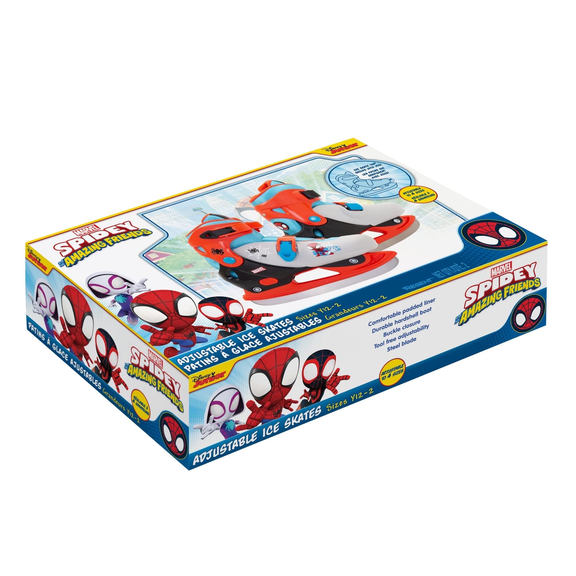 marvel spidey adjustable ice skates youth size 12 2, red