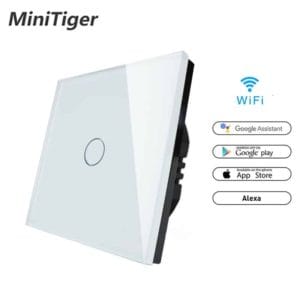 minitiger eu smart home wifi wall light touch switch 1 gang wifi/433 rf/app remote wifi light switch crystal glass panel (white)