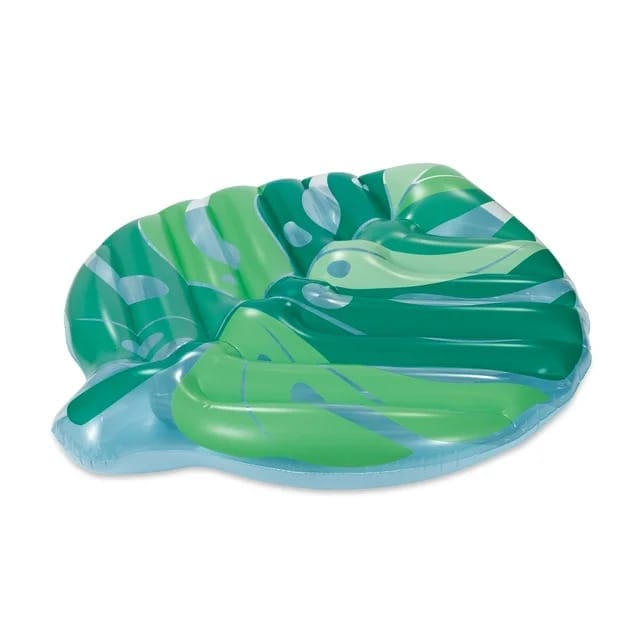 inflatable leaf pool float, green & blue print, for kids and adults, unisex