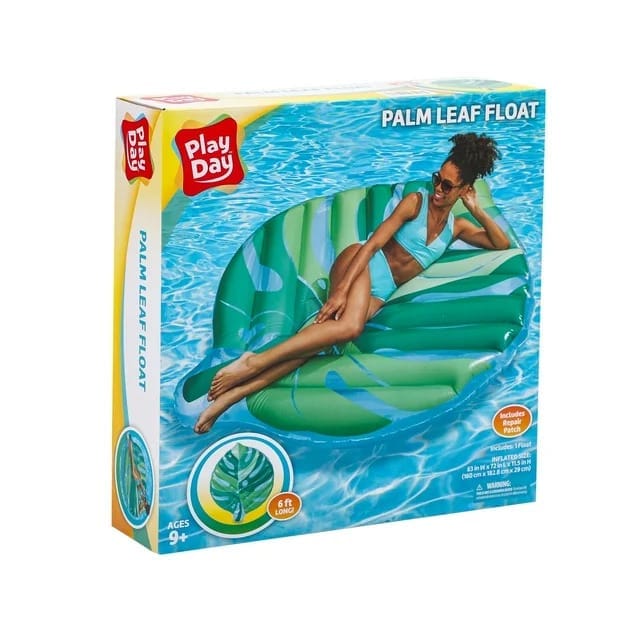 inflatable leaf pool float, green & blue print, for kids and adults, unisex