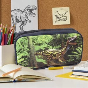pen + gear dinosaur 2 zip pencil pouch with velociraptor design