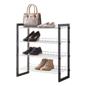 mainstays 4 tier shoe rack with wood frame and wire shelf