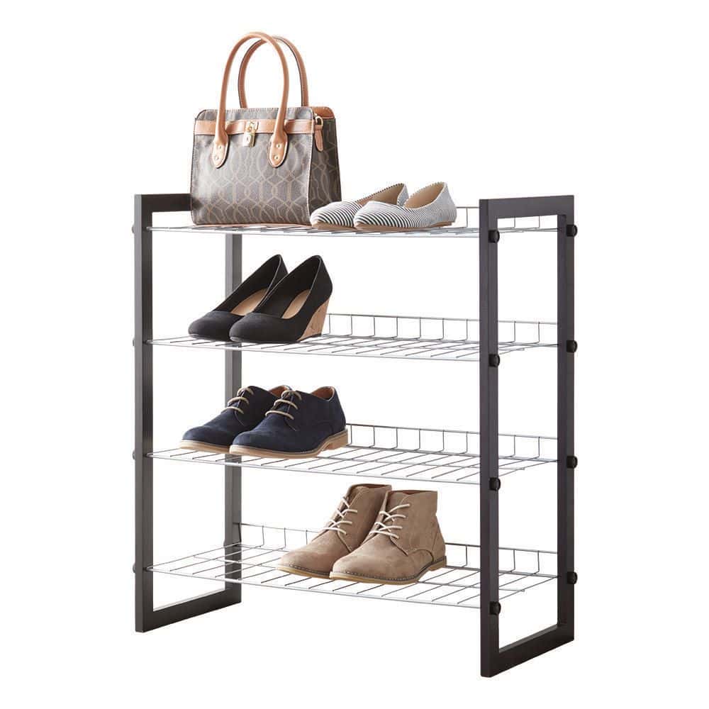 mainstays 4 tier shoe rack with wood frame and wire shelf