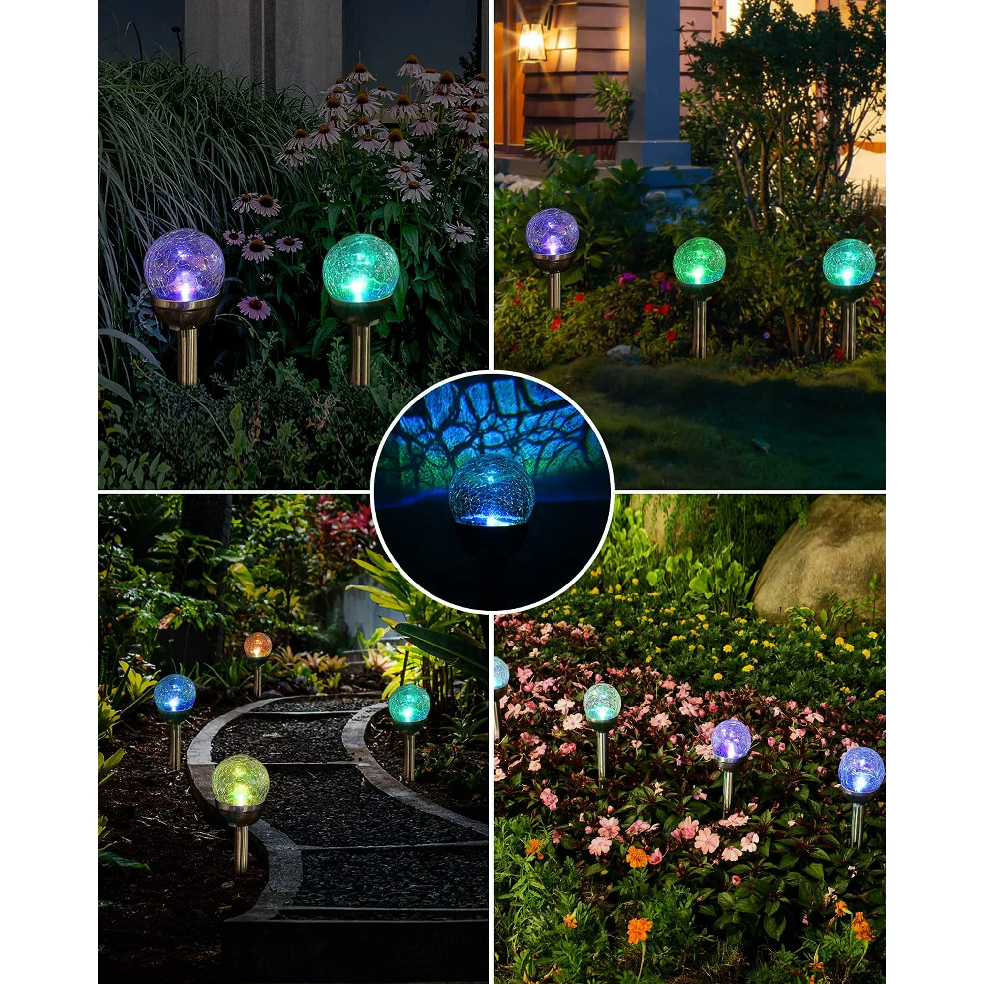 mainstays solar powered black finish glass crackle led path light color changing (8 count)
