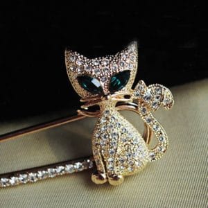 2 pcs cute green eyed kitten with drill brooch(silver)