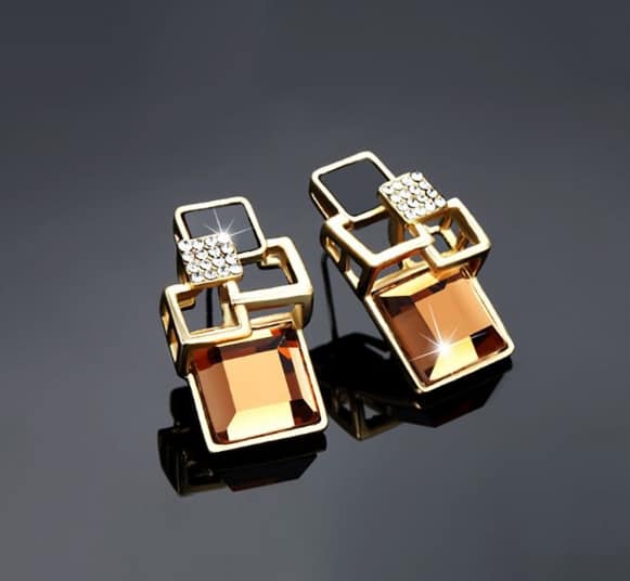stylish square crystal earrings with studded earrings(e109champagne)
