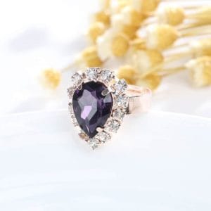 3 in 1 gold chain water drop shape crystal earrings necklace adjustable rings set women jewelry sets(purple)