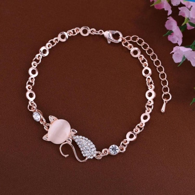 lovely cat pendant bangle women elegant crystal opals rhinestone bangles