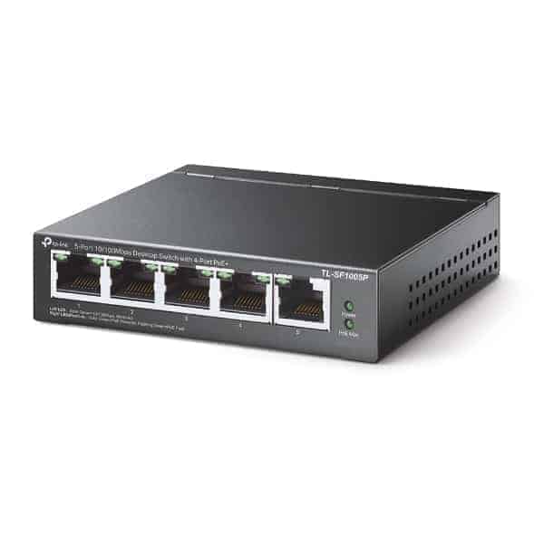 tp link 5 port 10/100mbps desktop switch with 4 port poe+ tl sf1005p