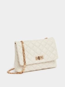 Time & Tru Quilted Shoulder Bag with Chain Strap and Twist Lock Closure