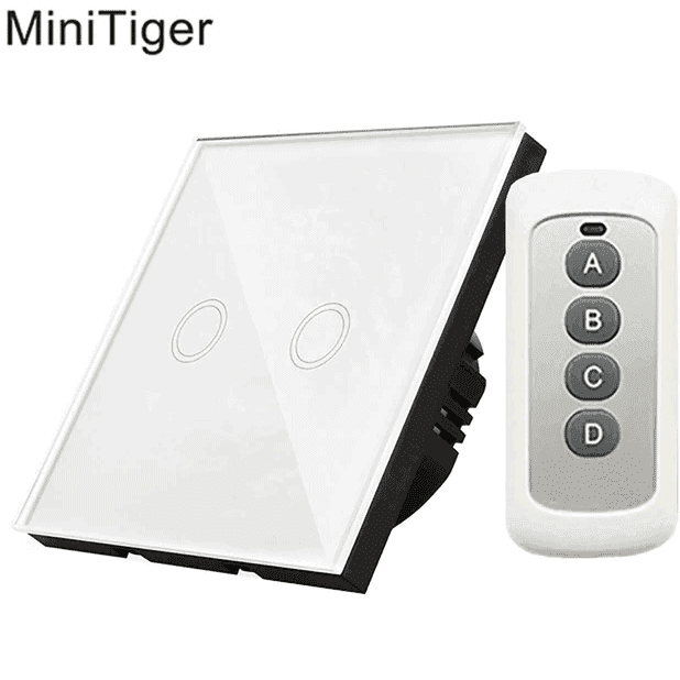 minitiger eu smart home wifi wall light touch switch 2 gang wifi/433 rf/app remote wifi light switch crystal glass panel color white