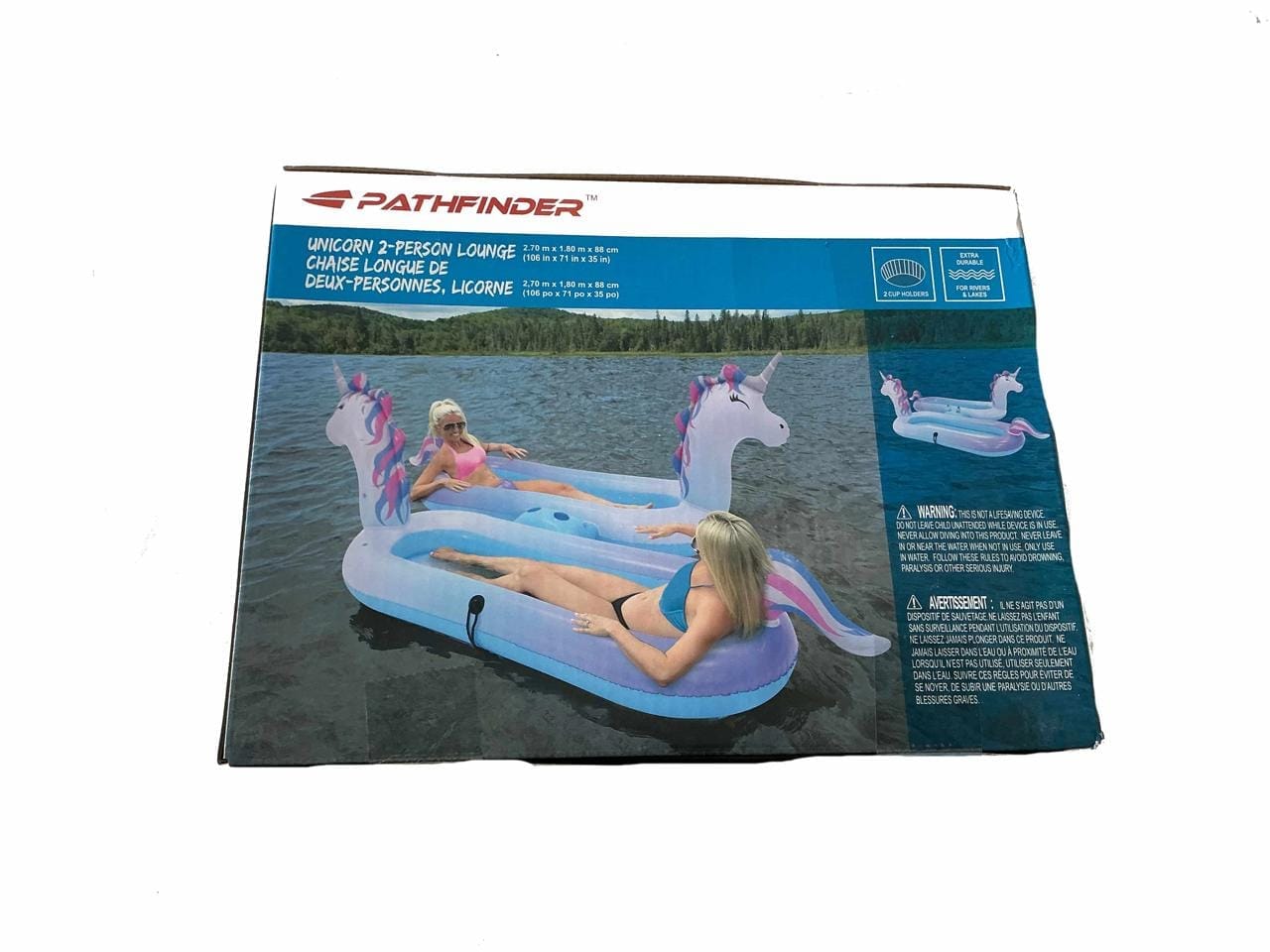 pathfinder unicorn inflatable 88" 2 person unisex llama lounge with cupholders