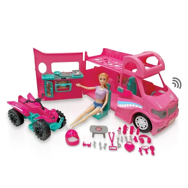 kid connection rv camper with 11.5" doll play set, 31 pieces, light & sound, kid connection rv camper play set