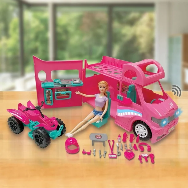 kid connection rv camper with 11.5" doll play set, 31 pieces, light & sound, kid connection rv camper play set