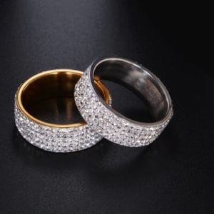 stainless steel eternity ring for wedding band engagement promise high quality crystal and rhinestones inlaid circle round (silver)
