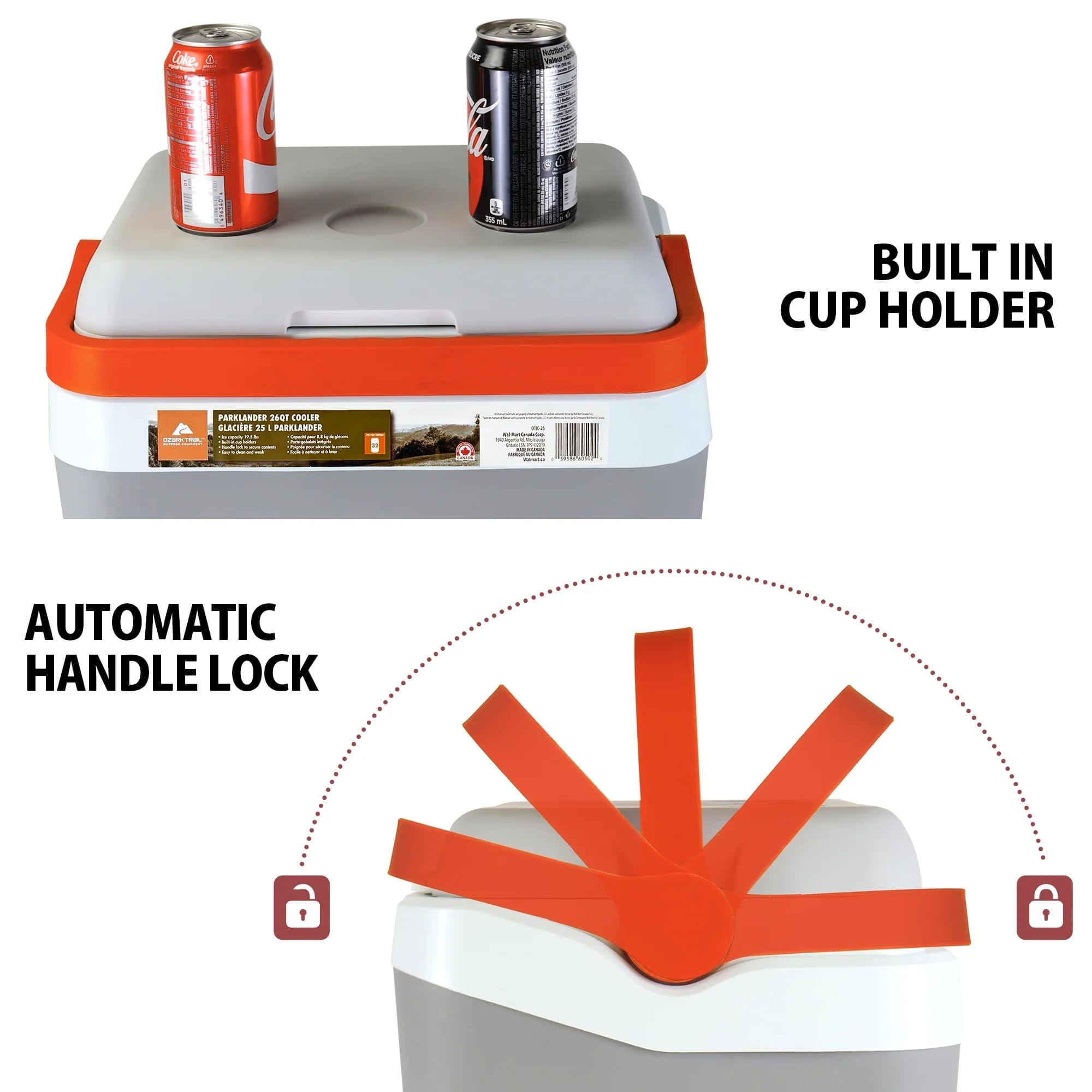 ozark trail 26 qt ice chest cooler hard sided portable cooler, 32 can capacity 25l grey