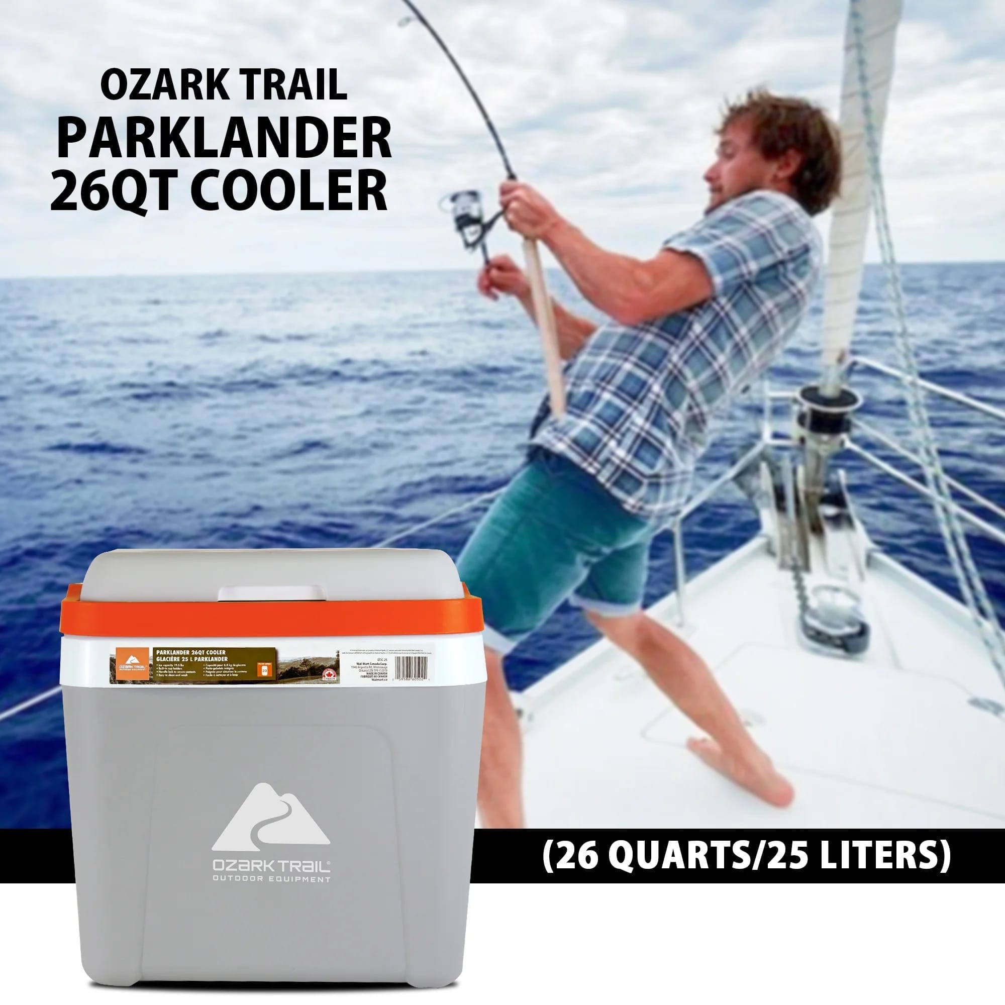 ozark trail 26 qt ice chest cooler hard sided portable cooler, 32 can capacity 25l grey