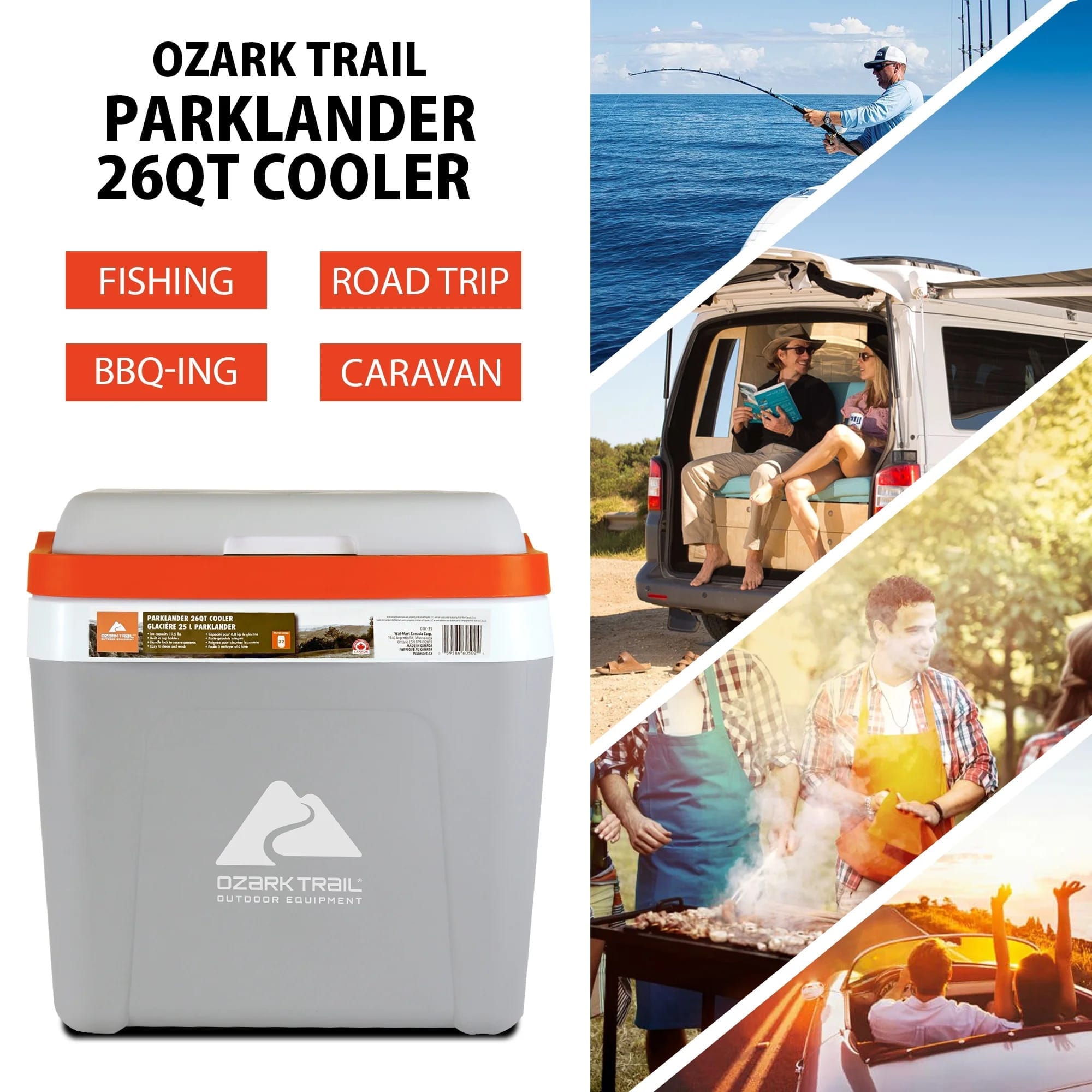ozark trail 26 qt ice chest cooler hard sided portable cooler, 32 can capacity 25l grey