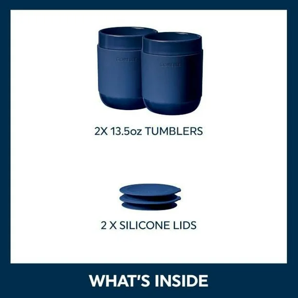 corelle® stoneware 13.5oz tumblers with silicone lids, 4 piece set